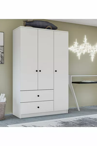 Armadio Gm Home a 3 ante e 2 cassetti con maniglie a bottone