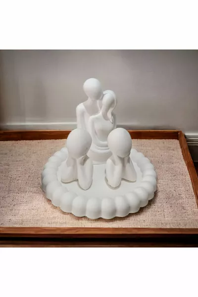 FAMILY TWO-CHILD BUBBLE PLATE FIGURINE SET COUPLE CM PLATE CM 5 PIECES