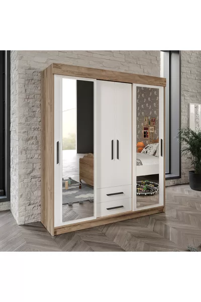 Ildır Dubbele Schuifdeur 2-Deurs 2-Lade Kast Wit Volledig MDF