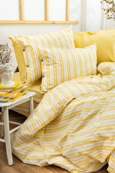 Harmony Hues Geverfd Natuurlijke Dubbel Dekbedovertrek Set (Met Elastisch Laken)