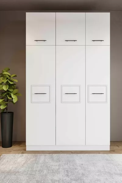 خزانة بيضاء متعددة الاستخدامات بأبواب ستة وأقسام عشرة أنيقة