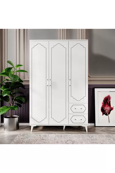 Hayal 3-дверный 2-выдвижной современный шкаф для одежды, белый - полностью из МДФ первого сорта