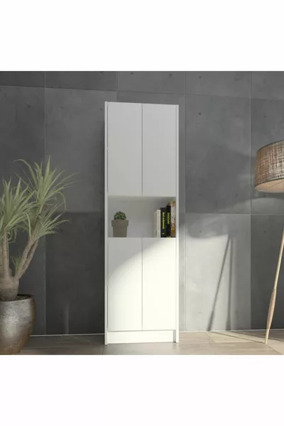  Bookshelf 4-Door Library Multipurpose Cabinet White