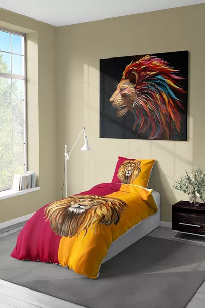 Детски и младежки спален комплект с жълто-червен лъв 