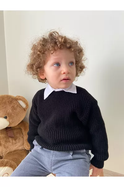 Stretch Knit Sweater Crew Neck Oversized Unisex Baby Kids 1-5 Years