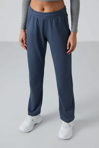 Petroleum Hoge Taille Comfortabele Vrouwelijke Joggingbroek met Zak en Klassieke Pijp - 