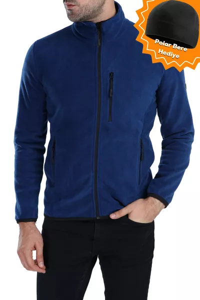 سترة رجالية من الصوف الأزرق بسحّاب كامل