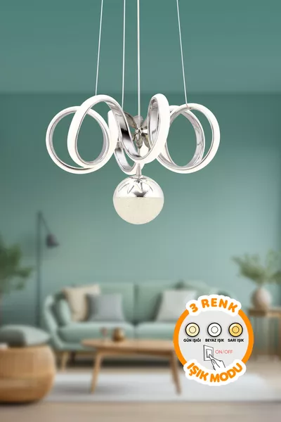 Вега Хром Современная Подвесная Лампа с 3 Цветными Светильниками для Гостиной, Кухни, Комнаты и Прихожей с LED