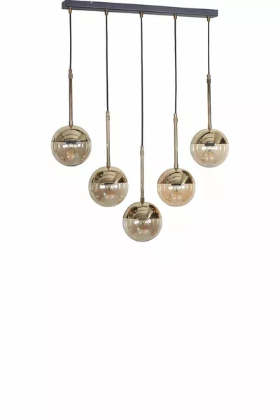 Roza 5-Light Gold-Black Metal Body Chandelier with Honey-Colored Glass Design