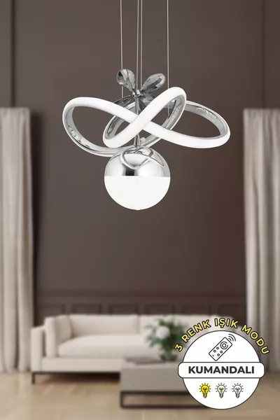Bella Remote-Controlled Chandelier with Dimmer, 3-Color Light Feature, Chrome Finish, LED Pendant Lamp for Living Room and Kitchen