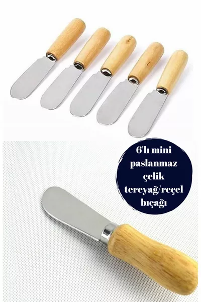 6 morceaux de beurre, miel, confiture et chocolat en acier inoxydable avec manche en bambou,  cm