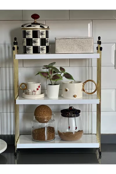 TRIPLE WIRE SHELF Kitchen Shelf GOLD WHITE Countertop Shelf Coffee Corner Shelf Bathroom Shelf Spice Rack