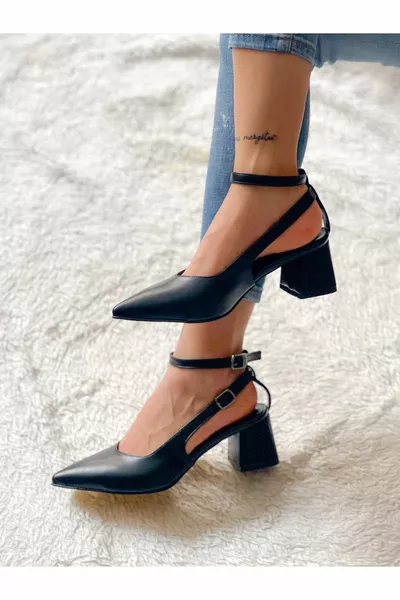 ДУБАЙ ЧЕРНЫЙ КОЖАНЫЙ КОРОТКИЙ РЕМЕШОК НА КАБЛУКЕ КЛАССИЧЕСКИЕ БОСОНОЖКИ С ЗАОСТРЕННЫМ НОСОМ