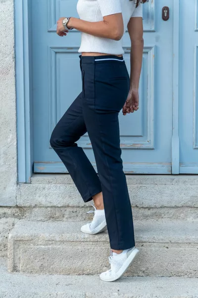 Pantalon crayon à rayures à la taille bleu marine pour femme 