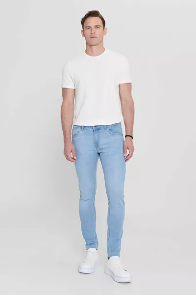 Jeans da uomo blu ghiaccio extra slim fit slim fit riss cotone denim elasticizzato