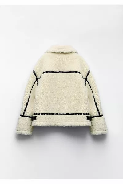 Cappotto di peluche con cerniera beige di design premium da donna