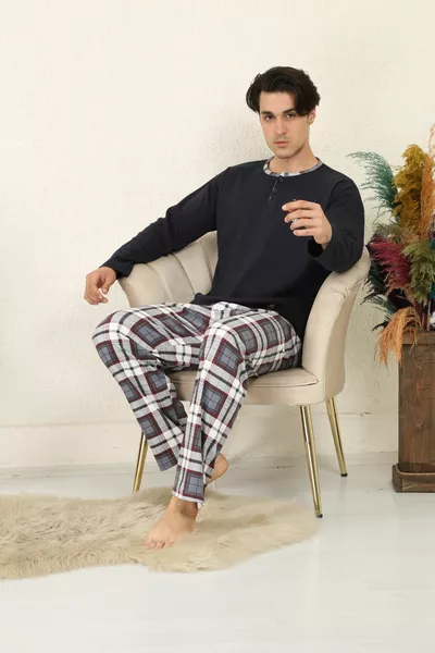 % Pamuklu Süprem Ekoseli Erkek Pijama Takım 