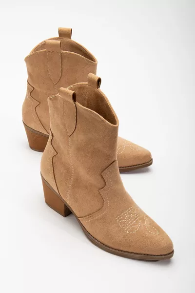 Stivali da cowboy western in pelle scamosciata opaca marrone chiaro cammello aperto