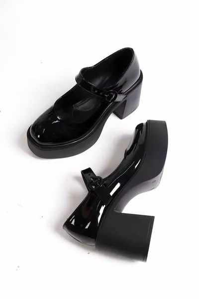 US Noir Cuir Verni Talons Plateformes Épais Mary Jane Chaussures Décontractées