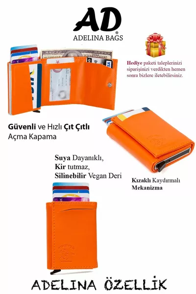 أديلينا أورانج نوفا الجلود آلية التلقائي الشريحة حامل بطاقة المحفظة