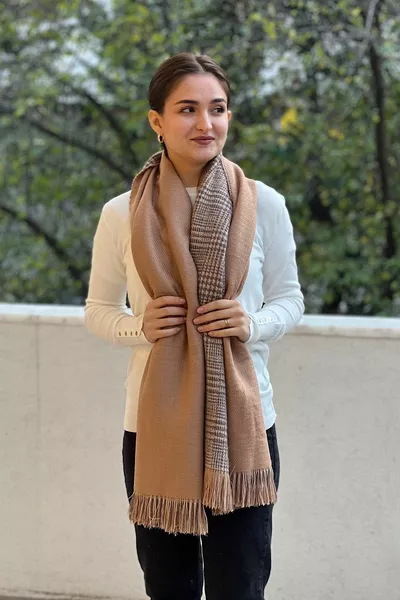 منقوشة منقوشة الصوف محكم مزدوج الوجهين وشاح شال