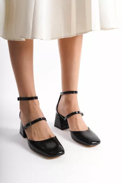 سيجفا ماري جين الصيف الأسود براءات الاختراع الجلود مكتنزة الكعب حزام الأحذية