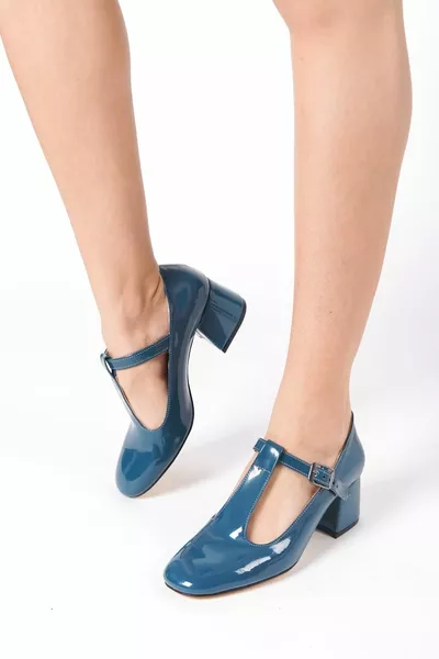 Vernice Petrolio Punta Tonda Chiusa Tacco 5 cm di spessore