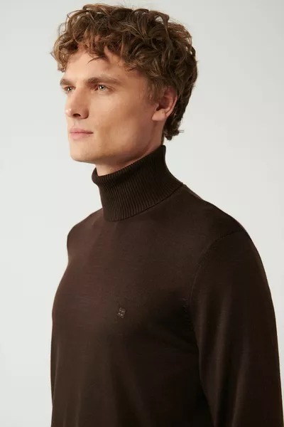 Bruine Unisex Gebreide Trui Volledige Coltrui Ling Gratis Regular Fit voor heren 