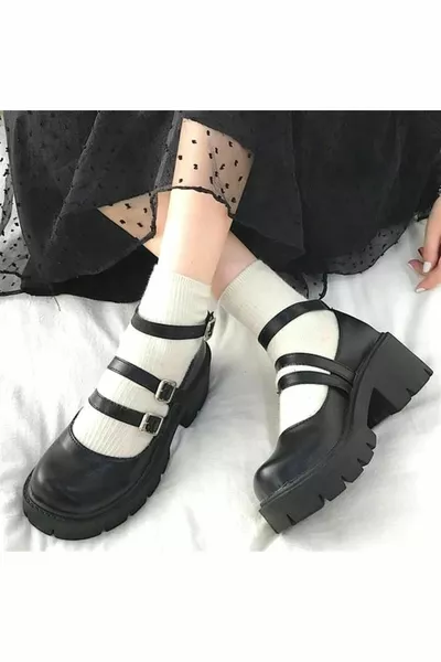 Grandükkan zwarte Oxford Harajuku Style Enkelgesp Lolita schoenen