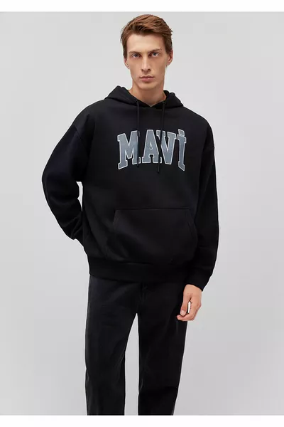 Logo Printed Hooded Black Sweatshirt 