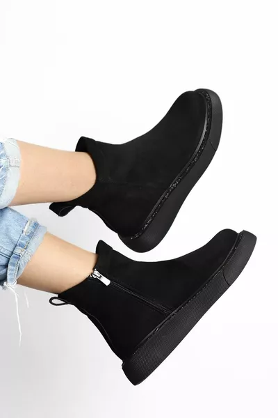 لورينزا ستون مفصلة بسحاب من جلد الغزال المرأة بوتي الأسود