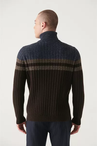 Men's Brown Full Turtleneck Woolen Sweater 