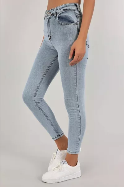 Snow My Baby Unfading Blue Snow Skinny Jeans High Waist Narrow Leg Skinny Lycra Denim Pants