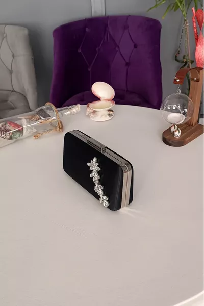 أسود الساتان مساء اللباس ستار ستون محفظة مربع حقيبة