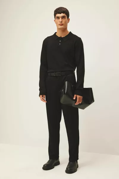 أسود سليم صالح سليم صالح بولو الرقبة الأساسية على التوالي سترة متماسكة AU