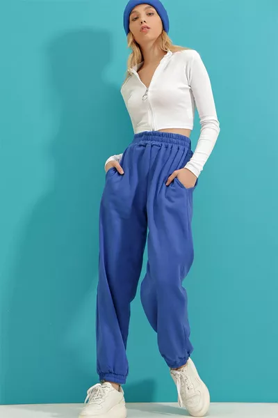 Damen Saks Jogginghose mit hoher Taille und doppelter Tasche 