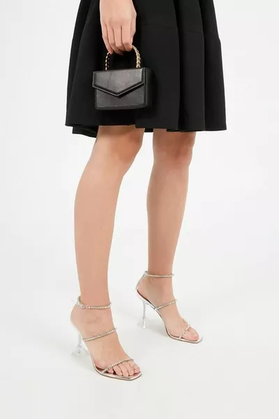 Дамски Прозрачни Сребърни Сваровски (SPARE STONE) Кристален камък 8 см Прозрачни вечерни обувки на ток Сандали