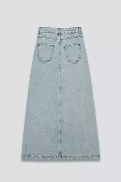 Langer Bell Jeansrock Eisblau