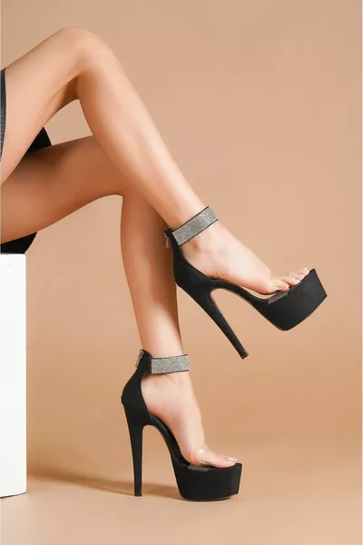 Черен велур жените камък китката платформа Evons