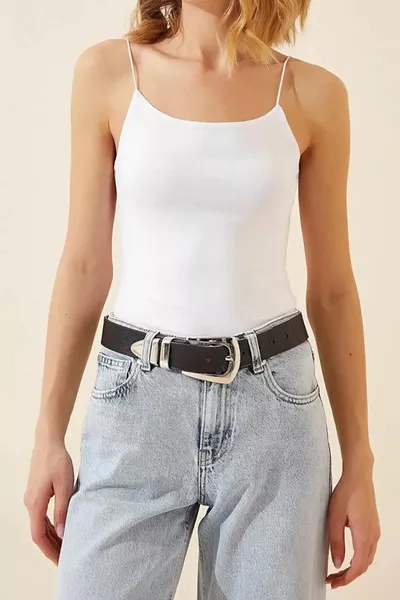 Camicetta da donna con cinturino in corda bianco-nero Set di 2