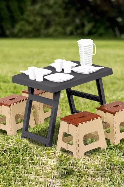 Mittlere schwarze zusammenklappbare Picknicktisch- & Campingtisch Anthrazit