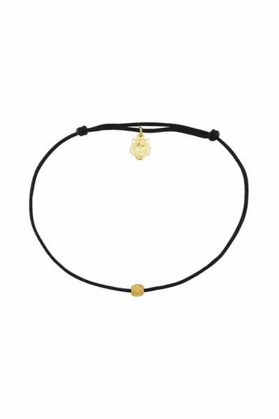 K Gold Plated Silver Tiger Charm Black Cord Bracelet
