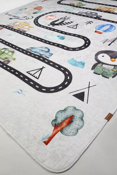 Tapis de jeu pour bébé et enfant avec route, gris, tissu d'activité doux pour nouveau-né