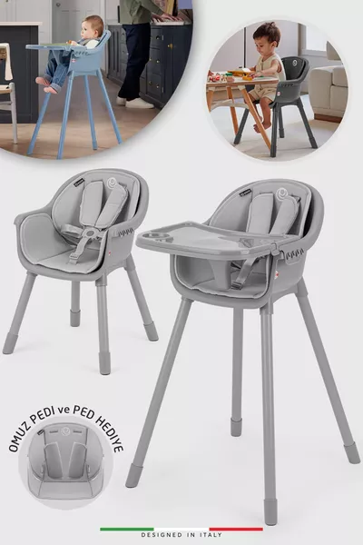 Детски стол за хранене Misto Bebek с подплатена сива седалка