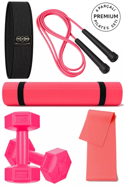 6 Parça Pilates & Fitness Seti – 6mm Pilates Minderi, Squat Bant, Atlama İpi,  Kg Dambıl