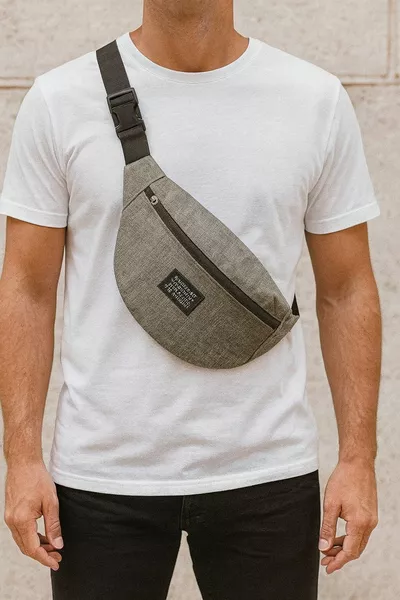 Sac ceinture et épaule unisexe gris imperméable avec fermeture éclair 