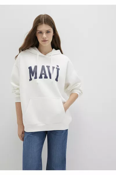 Logo Printed Hooded White Sweatshirt 