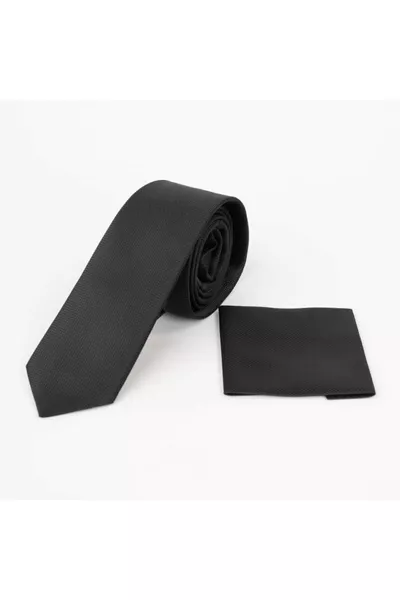 Men's Black Herringbone Handkerchief Tie