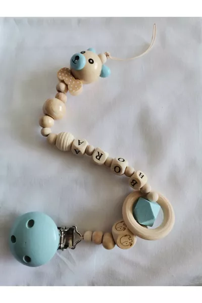 % سلسلة مصاصة للرضع مخصصة بالاسم مصنوعة من الخشب الطبيعي