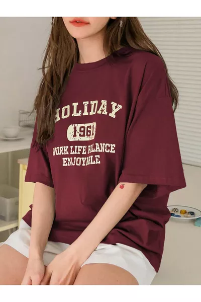 T-shirt in cotone oversize unisex donna/uomo HOLIDAY con stampa colorata personalizzata e collo rotondo